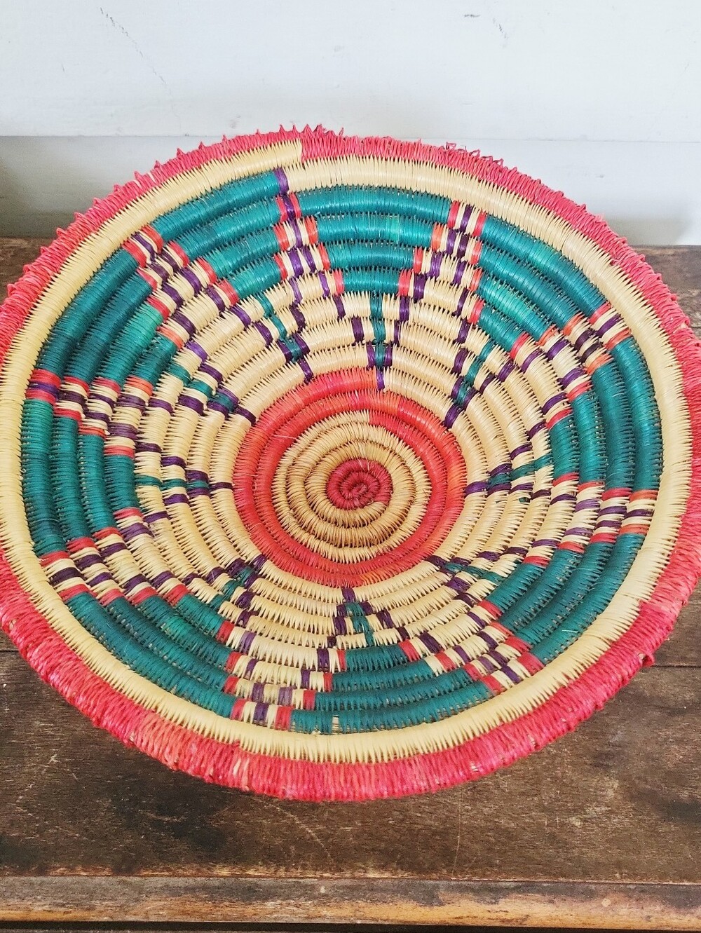 Vintage Boho African Woven Coil Pedestal Bowl - Picture 3 of 10